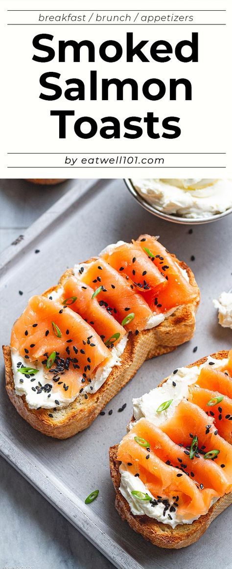 Whipped Cream Cheese Toasts with Smoked Salmon - #salmon #creamcheese #toast #recipe #eatwell101 - This cream cheese toast recipe with salmon - #recipe by #eatwell101 Smoked Salmon Tartine Recipes, Smoked Salmon Toast Recipes, Smoked Salmon Sandwich Cream Cheeses, Smoked Salmon On Toast, Healthy Salmon Sandwich, Bagel Cream Cheese Salmon, Smoked Salmon Toast Breakfast Recipes, Breakfast Ideas With Salmon, Bagel With Salmon