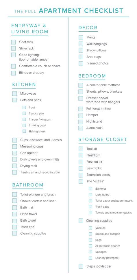 Furniture Checklist, First Apartment Tips, New Home Essentials, House Checklist, First Apartment Essentials, New Home Checklist, First Apartment Checklist, Apartment Needs, Apartment Checklist