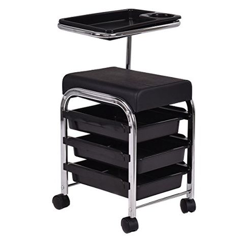 Giantex Black Pedicure Manicure Nail Cart Trolley Stool Chair Salon SPA With Shelves For Sale: https://charcoalandcoconut.com/product/giantex-black-pedicure-manicure-nail-cart-trolley-stool-chair-salon-spa-with-shelves/ Black Pedicure, Salon Designs, Nail Room Ideas, Pedicure Station, Salon Trolley, Nails Care, Padded Stool, Pedicure Manicure, Makeup Train Case