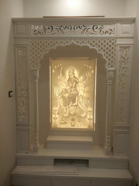 Stone Mandir Design, Puja Unit Design, Corian Temple, Pooja Unit, Pooja Door Design, Mandir Decoration, Flush Door Design, Mandir Design, Small Room Design Bedroom