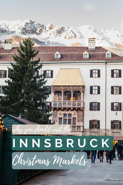 Innsbruck old town with large Christmas tree next to the Golden roof with snowy mountains in the background. Innsbruck Austria Christmas, Innsbruck Christmas Market, Christmas Market Europe, Innsbruck Austria Winter, Innsbruck Christmas, Austria Christmas, Austria Winter, November Christmas, European Christmas