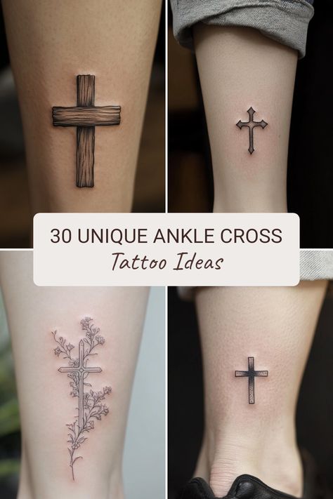 Looking for inspiration for your next ink? Explore these 30 unique ankle cross tattoo ideas that perfectly blend style and meaning. From minimalist designs to intricate artworks, find the perfect tattoo to express your personality and beliefs. An ankle with a cross can symbolize faith, hope, and strength, making it a great choice for those looking to embody these values. Whether you prefer small detailed crosses or larger artistic pieces, this collection has something for everyone. Discover how to make your tattoo an unforgettable part of your identity. Ankle Cross Tattoo, Cross Tattoo Ideas, Ankle Tattoo Ideas, Cross Tattoo On Wrist, Bible Tattoos, Cross Tattoos For Women, Faith Tattoo, Perfect Tattoo, Religious Tattoo