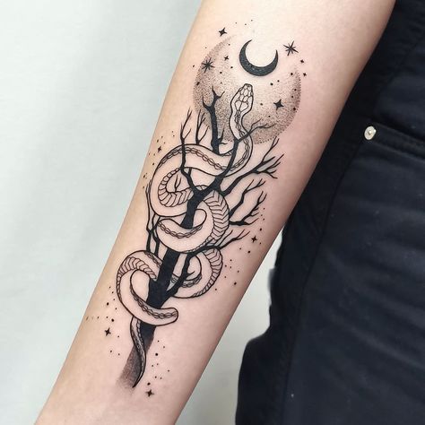 Harry Potter Tattoos Slytherin, Slytherin Tattoo, Bookish Tattoos, Serpent Tattoo, Wicked Tattoos, Witch Tattoo, Harry Potter Tattoos, Forearm Tattoo Women, Bellatrix Lestrange