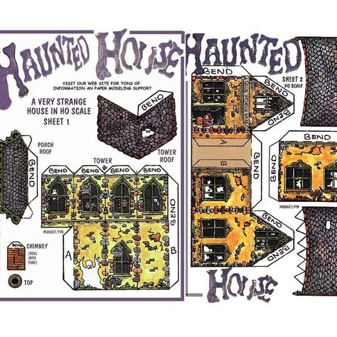 Haunted house paper house model | Etsy Haunted House Paper Craft, Folding Dollhouse, Printable Haunted House, Halloween Art Lessons, 3d Paper Houses, Paper Models House, Paper House Template, Dollhouse Halloween, Paper Play