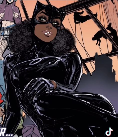 Catwoman Pfp Black, Black Cat Woman Pfp, Black Cat Woman Art, Black Catwoman Art, Black Dc Characters, Black Anime Characters Pfp, Black Catwoman, Uk Icon, Pfp Inspiration