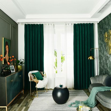 Living Room Designs Indian Apartments, Green Curtains Living Room, Green Curtains Bedroom, Bedroom Pillows Arrangement, Living Room Designs Indian, Green Headboard, Green Living Room Decor, Green Curtains, Living Room Green