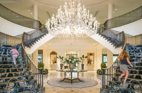 the charleston place hotel lobby staircase. Charleston Place Hotel, Double Staircase, Million Dollar Homes, Casa Exterior, Storey Homes, Dark Interiors, Luxury Homes Dream Houses, Trendy Home, Dream House Exterior