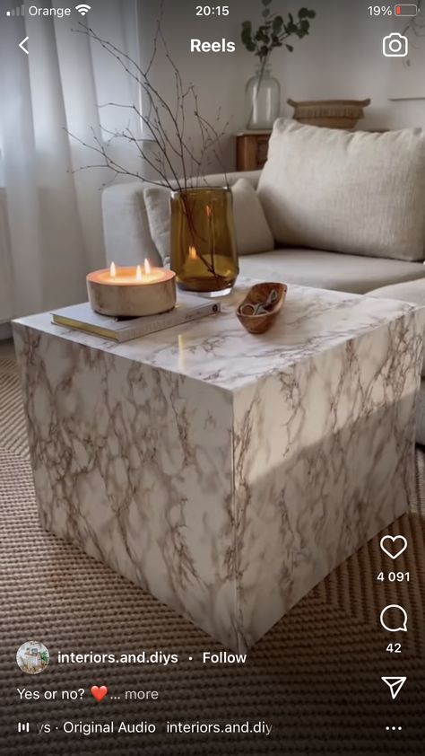 Marble Cube Coffee Table, Mariedamm Table Ikea Hack, Marble End Table Living Rooms, Calcutta Marble Coffee Table, Faux Marble Side Table, Diy Plinth Coffee Table, Ikea Coffee Table Decor, Lack Side Table Hack, Marble Coffee Table Diy