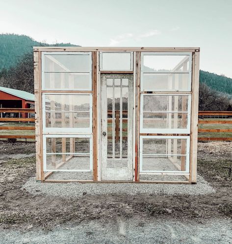 Old Door Greenhouse, Window Pane Greenhouse Diy, Greenhouse Frame Diy, Diy Greenhouse Plans And Projects, Diy Greenhouse With Old Windows, Upcycled Greenhouse, Homestead Prepping, Windows Greenhouse, Flower Trailer