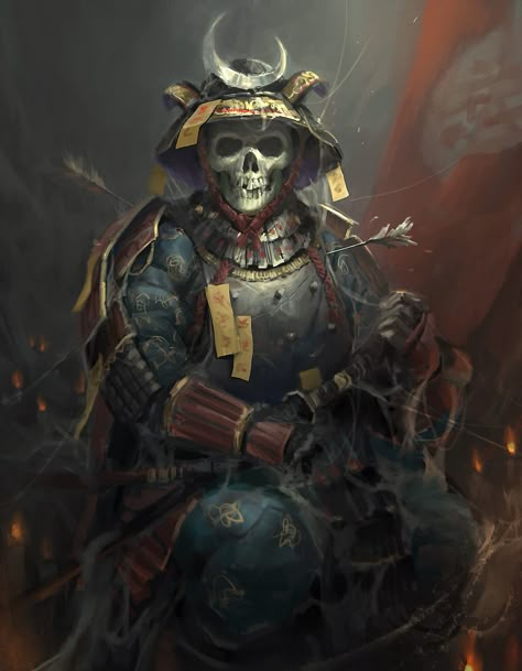 ArtStation - undead samurai, Pandu Mahardika Dark Samurai Art, Zombie Samurai, Skeleton Samurai, Undead Samurai, The Bone Witch, Bone Witch, Legend Of The Five Rings, Warrior Concept Art, Five Rings