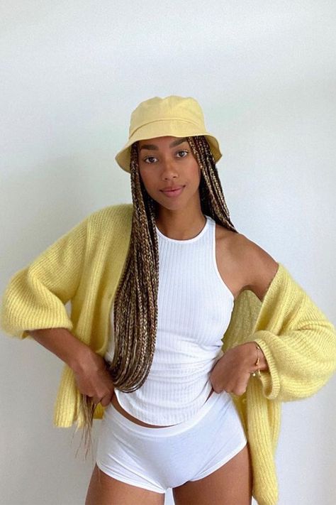 Bucket Hats Are Here to Stay, So Here's How to Actually Wear Them Floaty Summer Dresses, Bucket Hat Outfit, Balloon Sleeve Cardigan, Wearing Color, Braided Hairstyles For Black Women, Ribbed Knit Dress, Next Clothes, Box Braids Hairstyles, Outfits With Hats