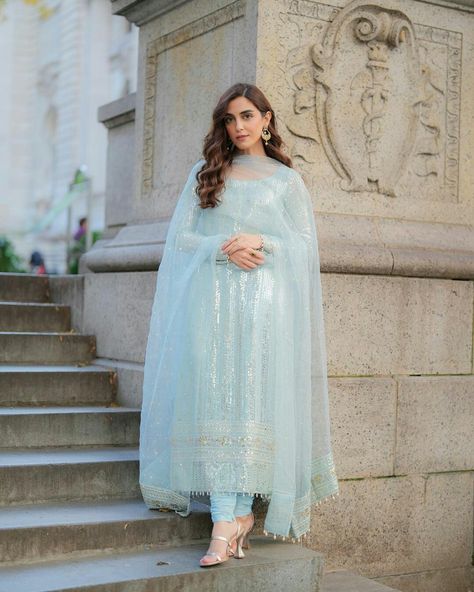 Sky Blue Suits Women Indian Party Wear, Sky Blue Anarkali Dresses, Powder Blue Suits Women Indian, Light Blue Pakistani Suit, Sky Blue Pakistani Suit, Bridesmaid Suits, Pakistani Fancy Dresses, Traditional Indian Outfits, Designer Dresses Casual