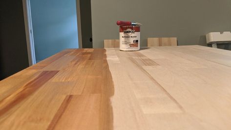 Watco Butcher Block Oil And Finish, Birch Butcher Block Stain Colors, Acacia Butcher Block Countertops, Stain Butcher Block, Birch Butcher Block Countertops, Butcher Block Stain, Maple Butcher Block Countertops, Butcher Block Shelves, Stained Butcher Block