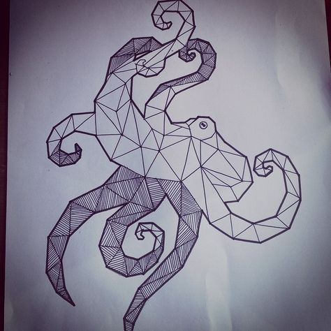 Geometric octopus tattoo design - Tattooimages.biz Geometric Octopus Tattoo, Octopus Geometric, Octopus Drawing, Couples Tattoos, Octopus Tattoo Design, Framed Tattoo, Octopus Tattoos, Minimal Drawings, Elements Tattoo