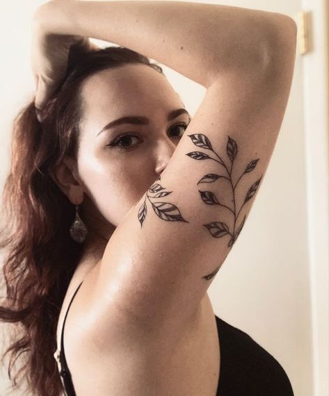 leaf vine upper arm feminine fine line tattoo Upper Arm Leaves Tattoo, Leaves Upper Arm Tattoo, Women's Bicep Tattoo, Upper Arm Leaf Tattoo, Vine Arm Band Tattoo, Upper Arm Vine Tattoo, Upper Arm Wrap Tattoo, Wrap Around Tattoo Upper Arm, Leaf Tattoo Arm