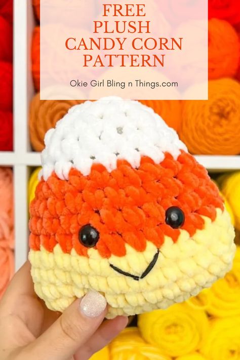 Bring some sweetness to your crochet projects with the Free Plush Candy Corn Crochet Pattern, a delightful amigurumi toy design. Craft this whimsical and huggable candy corn plush for a touch of Halloween charm or a fun gift for a loved one Crochet Candy Corn Plushie, Mini Candy Corn Crochet Pattern, Crochet Pumpkin Stuffed Animal, Free Crochet Candy Corn Patterns, Candy Corn Free Crochet Pattern, Crochet Sucker Covers, Crochet Fall Market Prep, Crochet Candy Corn Pillow Free Pattern, Candy Corn Plush