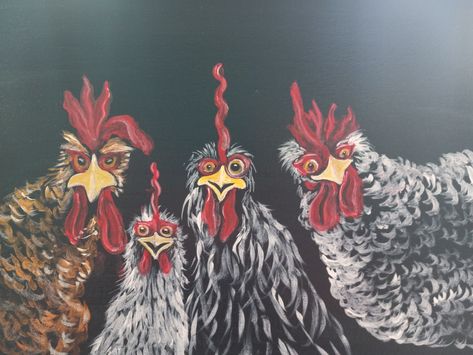 Step By Step Chicken Painting, Chicken Mural Art, Chicken Wall Art, Chicken Coop Mural, Chicken Mural, Whimsical Chicken Art, Barn Mural, Chicken Memes, Chicken Pics