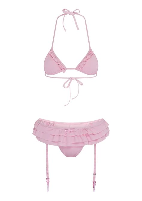 NiiHAi Ltd — GARTER BIKINI IN PINK Beach Episode, Beach Fit, Pink Bathing Suits, Pink Girly Things, Pink Swimsuit, Swim Wear, Fabulous Fabrics, Knit Set, Cute Fashion