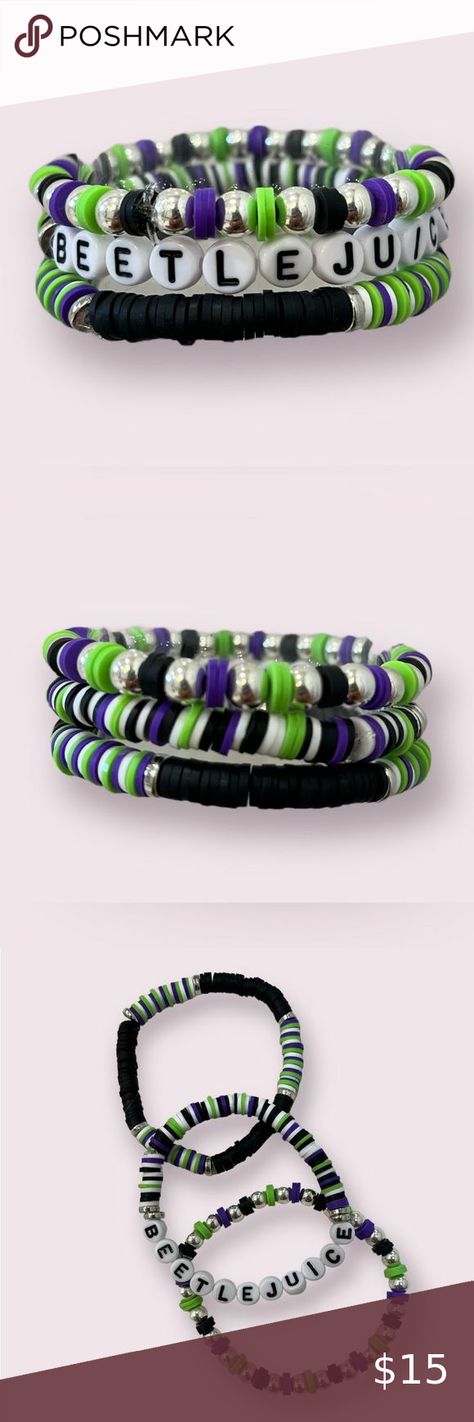 Beetlejuice Handmade Heishi Stretch Bracelets Beetlejuice Gift Ideas, Beetlejuice Jewelry Diy, Horror Bracelet Ideas, Beetlejuice Bracelet Ideas, Horror Bracelet, Beetlejuice Bracelet, Beetlejuice Necklace, Beetlejuice Jewelry, Halloween Bracelet Diy