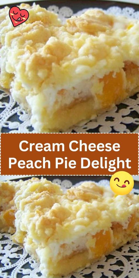 Embrace the essence of summer with this Cream Cheese Peach Pie Delight, where creamy, tangy cream cheese meets the sweet juiciness of peaches in a dance of flavors. Encased in a buttery crust and topped with a crumble that's to die for, this pie is a celebration of simplicity and sweetness. #SummerDessert #PeachPie #CreamCheeseDelight Cream Cheese Peach Pie, Combine Cake, Peaches Cream Cheese, Dry Cake, Peach Pie Recipes, Peach Dessert Recipes, Cream Cheese Pie, Sweet Pies, Cream Cheese Desserts