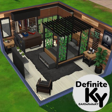 Sims 4 Extra Room Ideas, Sims4 Bedroom Ideas, Boho Industrial Bedroom, Ts4 Bedroom, Sims 4 Bedroom Ideas, Sims 4 Penthouse, Sims Room, Sims Houses, Sims Free Play