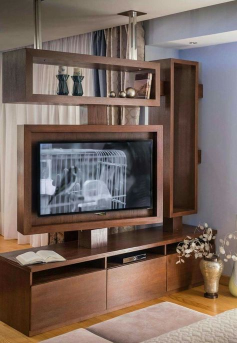 Rotating Tv Unit, Tv Stand Room Divider, Rotating Tv, Modern Partition, Bedroom Ideas Modern, Living Room Decor Brown Couch, Bedroom Ideas For Couples, Living Room Divider, Bedroom Ideas For Couples Modern