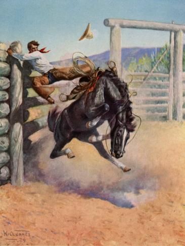 size: 12x9in Giclee Print: Smoky the Cow Horse (Colour Litho) by Will Roderick James : Quebec Province, Bucking Horse, Bronc Riding, Cow Horse, Western Artwork, Bucking Bronco, Steak Marinade, Frank Frazetta, Western Aesthetic