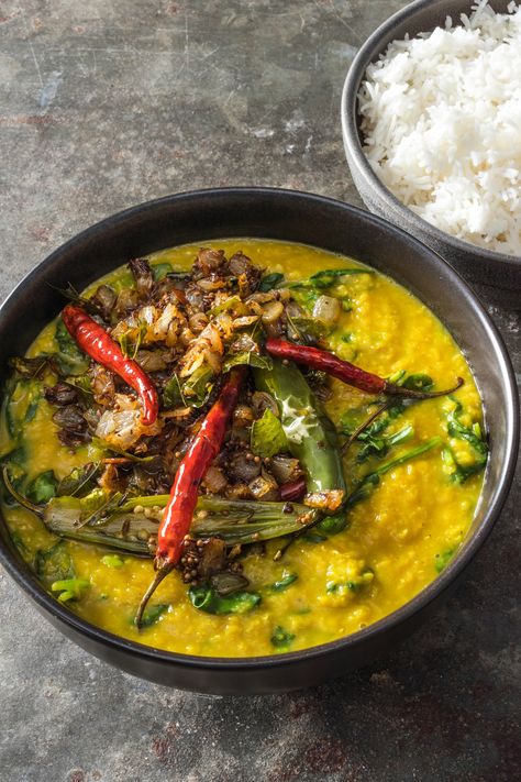 This Indian staple is quick, easy, nourishing, inexpensive, and—most important—incredibly flavorful. Spinach Dal, Cooking Red Lentils, Spinach Curry, Cooking App, Vegetarian Cookbook, Red Lentils, America's Test Kitchen Recipes, Mustard Seeds, Kitchen Recipe