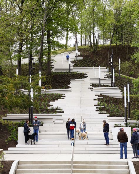 At 164 steps and nine stories high with 16 landings, the stairway also includes four “art... Hillside Park, Terrace Park, Landscape Stairs, Landscape Steps, Beam Structure, Cincinnati Art, Eden Park, Story Art, Outdoor Stairs