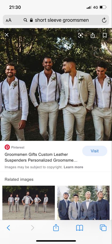 Groomsmen Short Sleeve, Casual Groomsmen, Groomsmen Outfits, Leather Suspenders, Wedding Groomsmen, Wedding Vibes, Wedding Outfits, Custom Leather, Groomsman Gifts