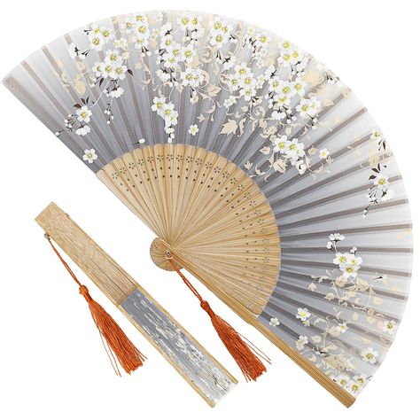 PRICES MAY VARY. 【Premium Material】100% handmade with high quality silk fabric, first-class bamboo ribs and tassels, make these hand held fans very durable and elegant, It's a cool choice in the summer. 【Elegant Retro Design】Delicate and elegant folding fans are designed with exquisite patterns and decorated with delicate tassels, elegant and stylish, perfectly match your different wearing or dancing dress. 【Dimensions】When unfolded, this fan measures14.96inches, and when folded, it compacts dow Knife Fan, Hand Fan Design, Japanese Hand Fan, Hiyoko Saionji, Fan Aesthetic, Music Festival Wedding, Madama Butterfly, Folding Fans, Fan Hand