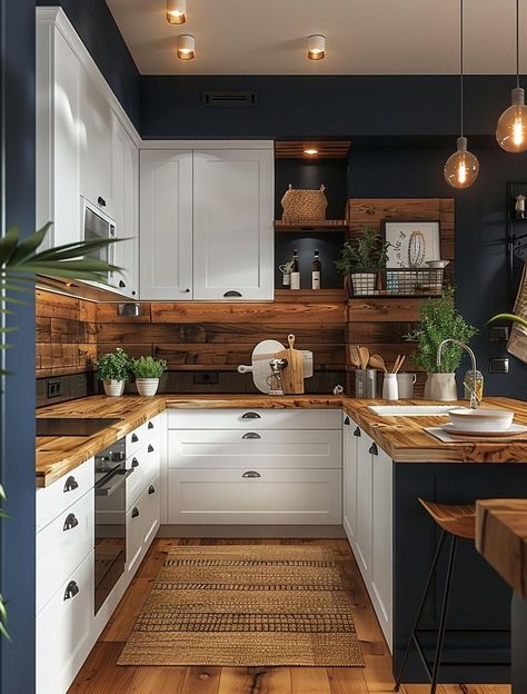 Moody Kitchen, Boho Kitchen, Kitchen Inspiration Design, Apartment Kitchen, Counter Tops, Kitchen Style, Rustic Kitchen, Dream Home Design, Home Decor Kitchen