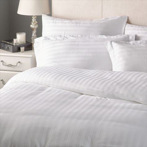 Part of our striped bed linen range, this duvet cover comprises of a durable 170 thread count cotton rich blend providing easy care laundering. The construction gives this range a good quality handle, whilst the 2cm satin stripe design provides a classic look for guest rooms. Stripe Bedding, Egyptian Cotton Duvet Cover, Super King Duvet Covers, Mattress Pad Cover, Striped Duvet, Striped Duvet Covers, Luxury Duvet Covers, Double Duvet Covers, Double Duvet