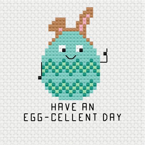 This cute easter egg pun is the latest addition to the holiday and pun cross stitch pdf pattern series I am building up for my patrons. Have an egg-cellent day cross stitch pdf pattern - Ringcat Easter Cross Stitch Patterns, Easter Cross Stitch, Cute Egg, Easter Cross, Cute Cross Stitch, Pixel Pattern, Cross Stitch Cards, Cute Easter, More To Come