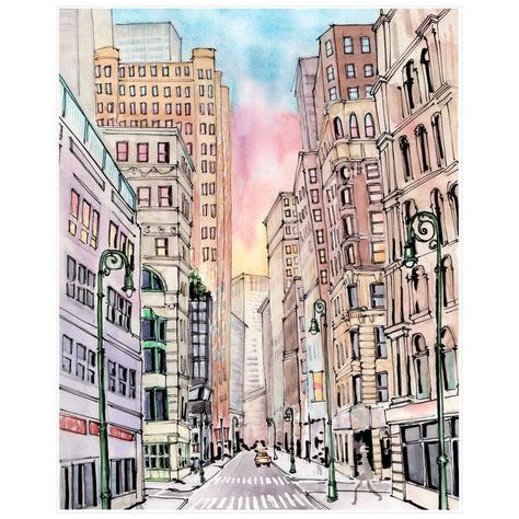 New York City Streets Large Wall Art Watercolor Poster Art | Etsy New York City Artwork, New York Street Drawing, New York Art Drawing, City Street Drawing, Watercolor Art City, Screenplay Ideas, New York Watercolor, New York City Streets, City Watercolor