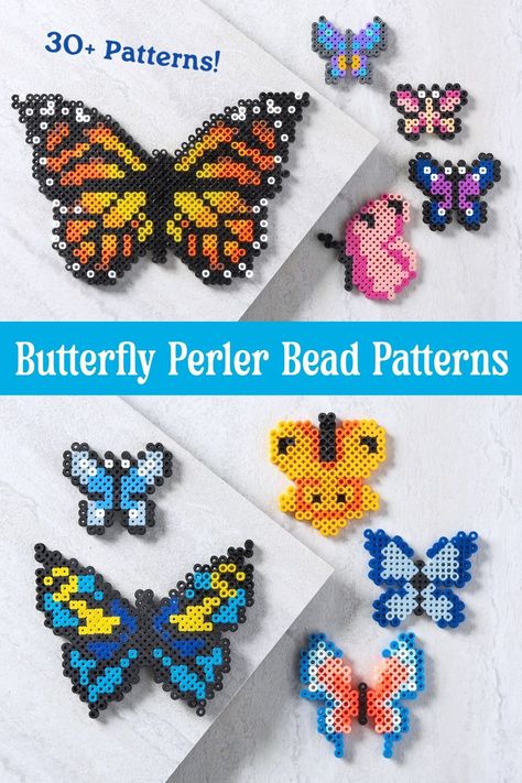 Get over 30 patterns for butterfly perler beads! There are a variety of colors and sizes for anyone who loves these winged insects. Monarch Butterfly Perler Bead Pattern, Beads Pictures Ideas, Hama Beads Patterns Butterfly, Perler Butterfly Pattern, Butterfly Fuse Beads, Perler Beads Ideas Cute Animals, Spring Perler Beads, Perler Bead Butterfly Patterns, Spring Perler Bead Patterns