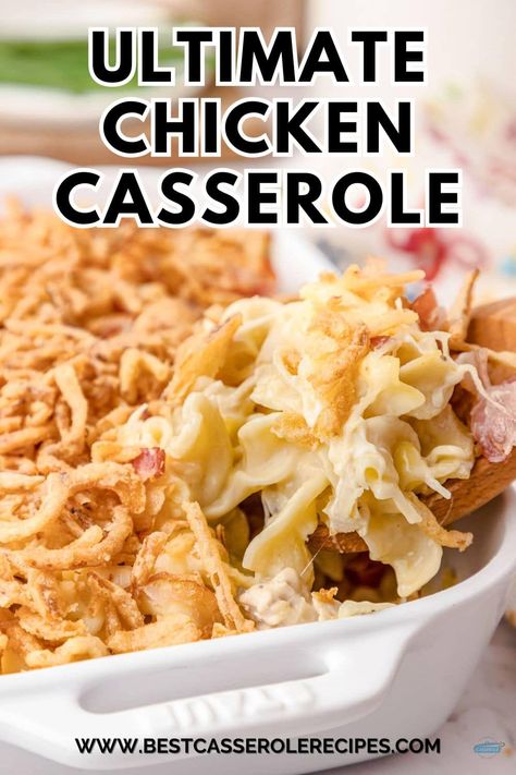 This ultimate easy chicken casserole recipe is easy to throw together with simple ingredients on a busy weeknight is one the whole family will love! #chickencasserole #ultimatechickencasserole #easyweeknightdinner Chicken Egg Noodle Casserole, Leftover Chicken Casserole, Ultimate Chicken Casserole, Egg Noodle Casserole, Best Casserole Recipes, Chicken Noodle Casserole Recipe, Best Casserole, Chicken Casserole Recipes, Best Chicken Casserole