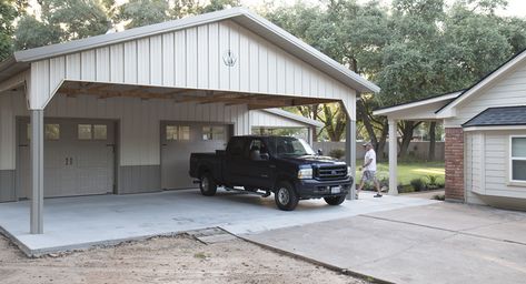 Detached Garage Designs, Metal Garage Buildings, Cave Design, Diy Carport, Garage Plans With Loft, Metal Shop Building, Pole Barn Garage, Garage Construction, Building A Pole Barn