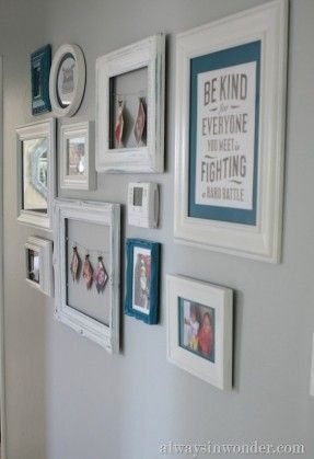 Cute gallery wall that includes the thermostat so it doesn't draw attention - LOVE the frame with wire across and snapshots hanging from little clips! would work for kids artwork too. or cards... Wall Arrangements, Creative Letters, Photo Walls, House Remodeling, Toddler Bedroom, Wall Decorating, Photo Wall Gallery, Framed Photo Collage, Wedding Wall