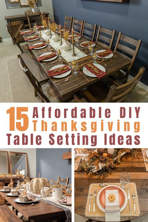 15 Affordable Fall Thanksgiving Table Setting Ideas Thanksgiving Place Settings Diy, Rustic Fall Table Decor, Fall Table Settings Autumn, Dining Table Place Settings, Thanksgiving Place Settings, Fall Table Decor Ideas, Diy Place Settings, Rustic Dining Room Sets, Thanksgiving Table Settings Diy