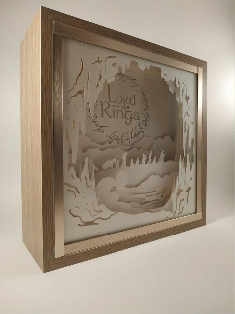 Lightbox Wood and Papercut Lord of the Rings | Etsy Lord Of The Rings Decor, Home Decor Lamp, Art Fan, Decor Lamp, Rings Etsy, 3d Shadow Box, Laser Art, Paper Light, The Lord Of The Rings