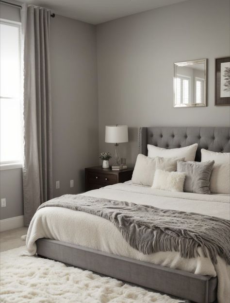 Cream And Grey Bedroom, Grey Room Ideas Bedroom, Cozy Grey Bedroom, Grey Headboard Bedroom, Grey Room Ideas, Taupe Bedroom, Gray Bedroom Walls, Grey Bedroom Ideas, Beige Room