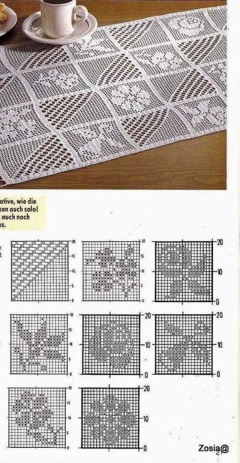 Crochet Patterns Filet, Fillet Crochet Patterns, Crochet Tablecloth Pattern, Crochet Table Runner Pattern, Filet Crochet Charts, Crochet Fruit, Fillet Crochet, Crochet Table, Crochet Blocks