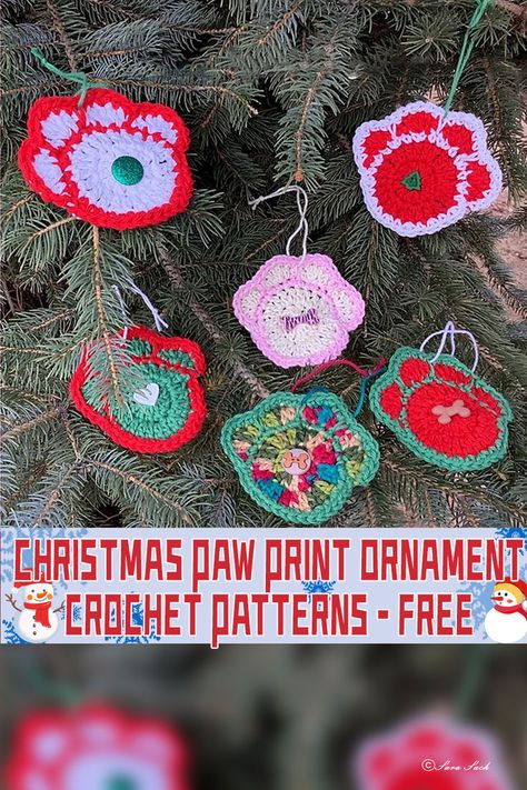 Get into the holiday spirit with these adorable paw print crochet patterns! 🎄🐾 They're perfect for creating unique ornaments for your Christmas tree. #ChristmasCrafts #CrochetPatterns Crochet Dog Ornament, Paw Print Crochet, Christmas Paw Print, Paw Crochet, Snowman Hats, Holiday Crochet Patterns, Paw Ornament, Ornament Crochet, Paw Print Ornament