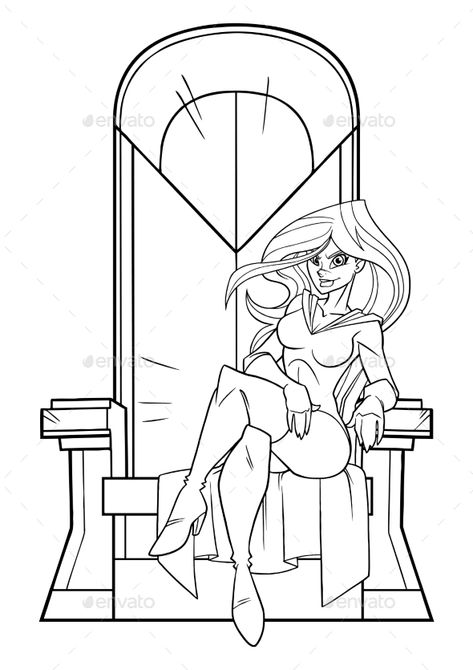 Superheroine on Throne Line Art #Throne, #Superheroine, #Art, #Line Throne Drawing Reference, Sitting On A Throne Reference, Comic Poses, Superhero City, Superhero Background, Superhero Silhouette, Angel Vector, Drawing Things, Gift Vector