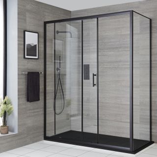 Black Shower Tray, Black Shower Doors, Glass Shower Enclosures, Quadrant Shower Enclosures, Shower Cabin, Sliding Shower Door, Big Bathrooms, Corner Shower, Black Shower