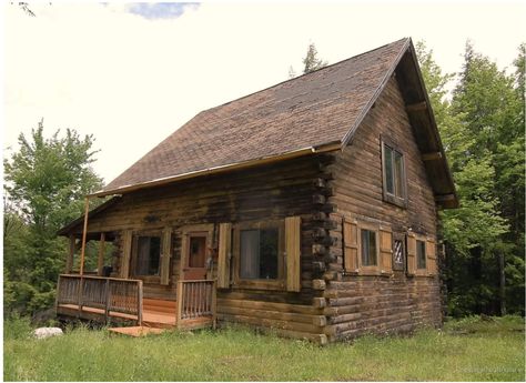 2003 Off-Grid Cabin For Sale, on a Pond With 870 feet of waterfront, Surrounded by 186 wooded Acres Maine $410,000 - Country Life Dreams Coal Stove, Life Dreams, Cabins For Sale, Off Grid Cabin, Septic System, A Pond, Bedroom Loft, Off Grid, Covered Porch