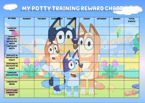 Free Bluey Printables, Bluey Classroom Themes, Bluey Potty Training Chart, Bluey Classroom, Potty Training Chart Printable Free Bluey, Bluey Crafts, Keepy Uppy Printable Bluey, Erin Quinn, Potty Training Reward Chart