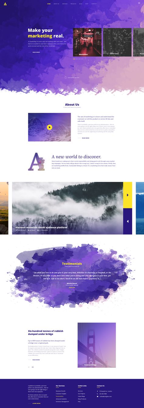 Got two days of time between big projects, so I tried to boost up my skill with a marketing website. Do share your thoughts below. Thanks. Blue Web Design Inspiration, Watercolor Website Design, Watercolor Website, Marketing Agency Website, Dribbble Design, Business Graphics, Modern Website, Website Layout, Web Layout Design