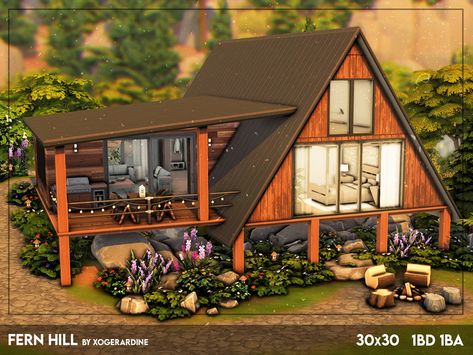 Sims 4 Houses Cabin, Sims Roofing Ideas, Sims 4 Treehouse Build, Sims 4 Cabin In The Woods, Sims 4 Nature House, Sims 4 Two Houses One Lot, Sims 4 Wooden House, Sims Cabin House, Sims 4 A Frame House